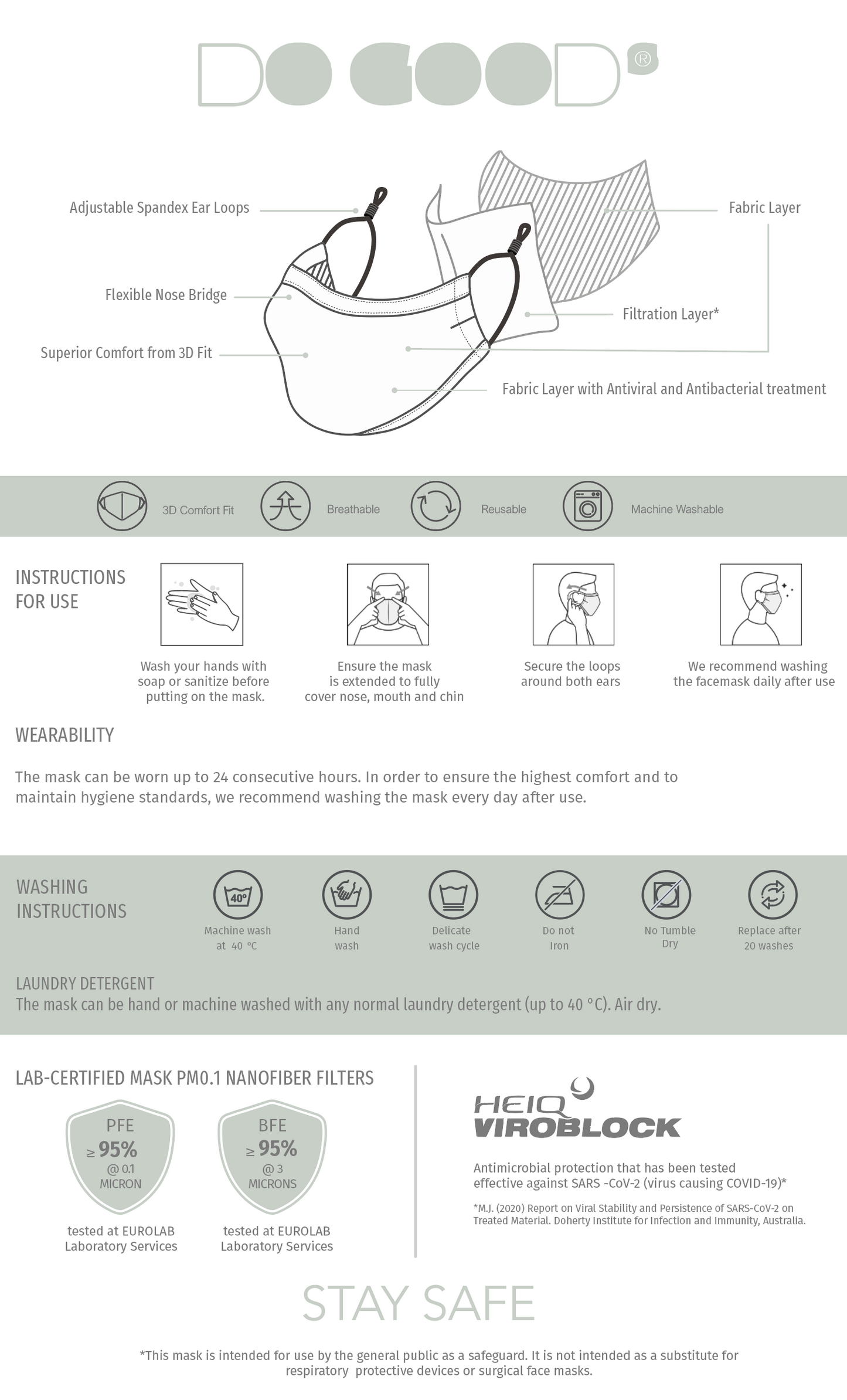 Washable Face Mask Resa / Ocean Pacific Blue (Pack of 3 Masks) - Do Goods®